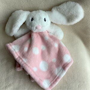 Jesse and Lulu Pink White Polka Dot Plush Bunny Rabbit Lovey Security Blanket #2
